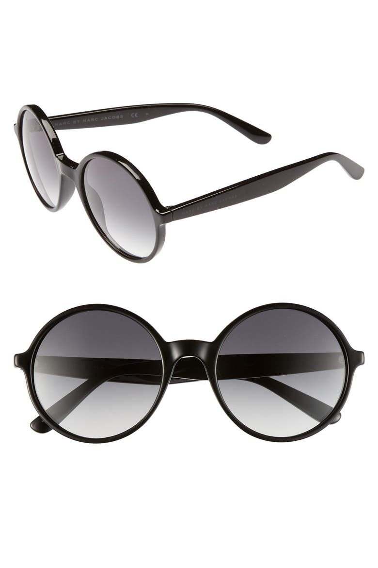54mm Retro Sunglasses, Main, color, SHINY BLACK