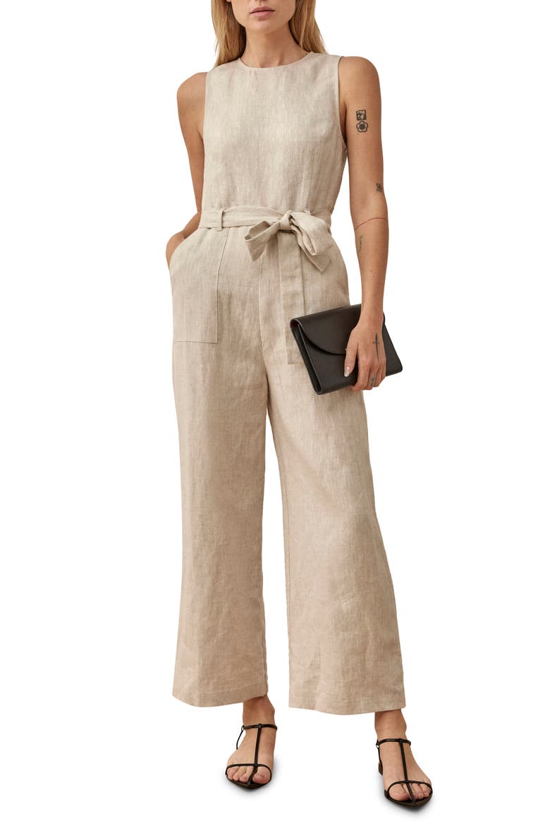 Naomi Wide Leg Linen Jumpsuit, Main, color, OATMEAL
