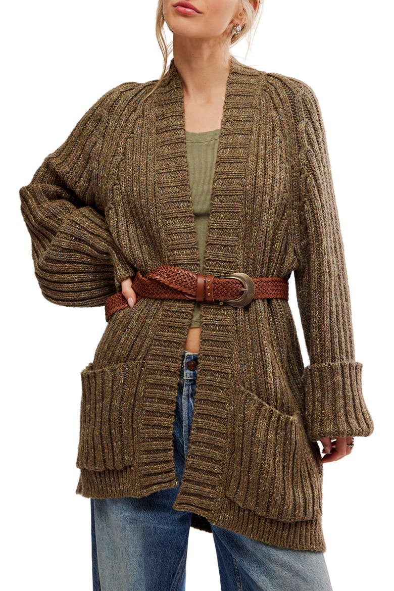 Blossom Cotton Open Front Cardigan, Main, color, IVY EARTH COMBO