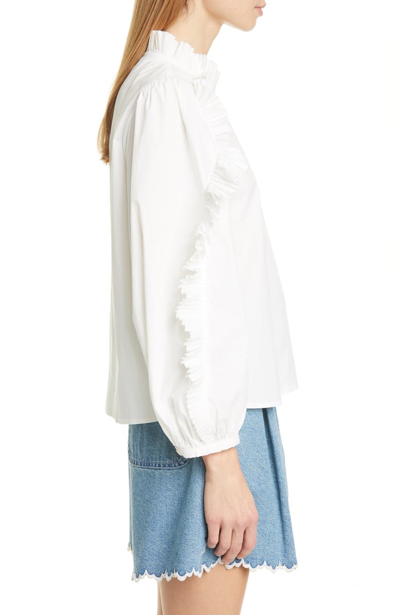 Sea Tabitha Ruffle Balloon Sleeve Stretch Cotton Blouse, Alternate, color, 