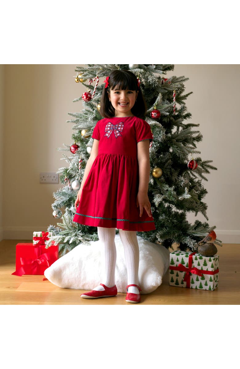 Rachel Riley Tartan Bow Embroidered Dress, Alternate, color, Red