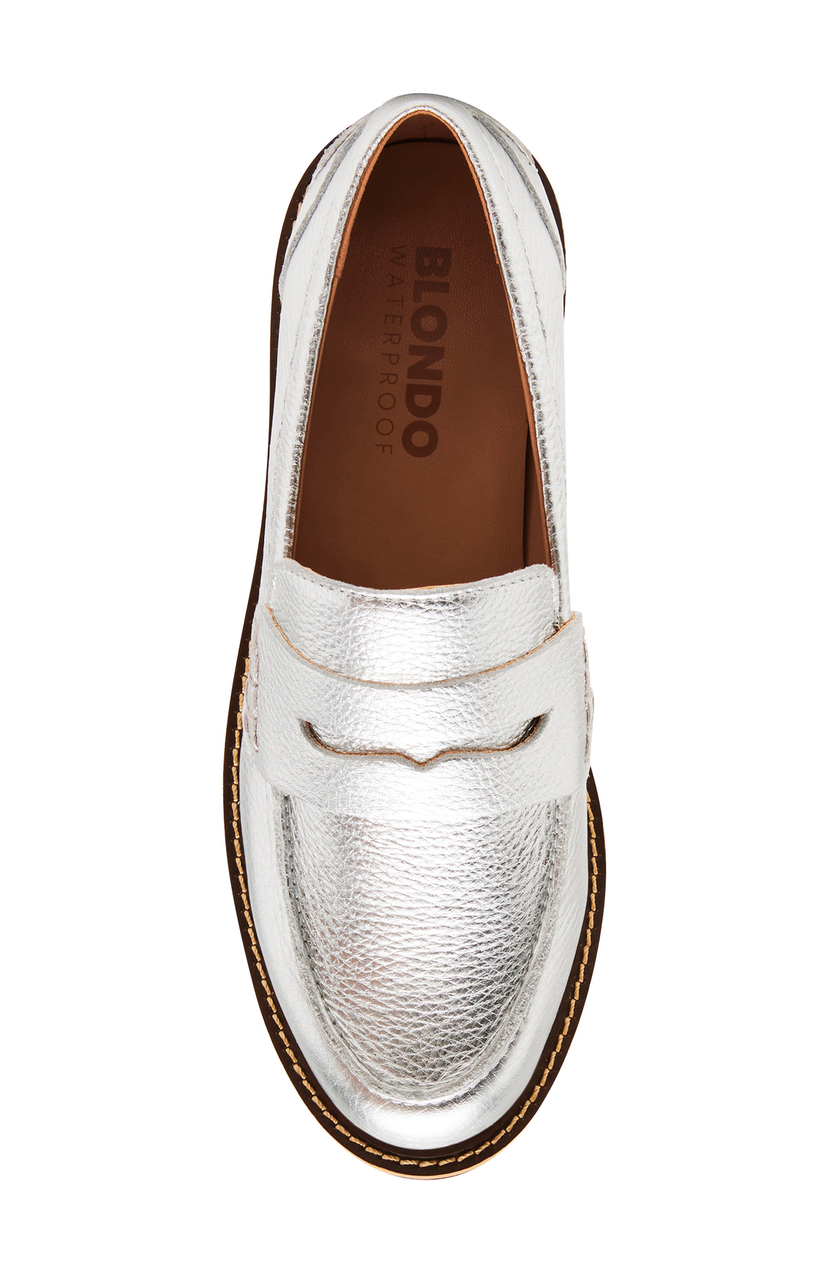 Waterproof Penny Loafer, Alternate, color, SILVER LEATHER