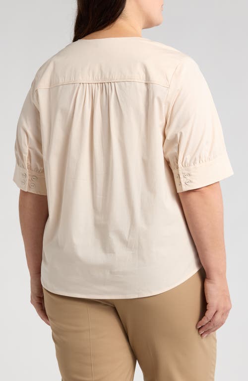 Wit & Wisdom Cuffed Split Neck Top In Stone