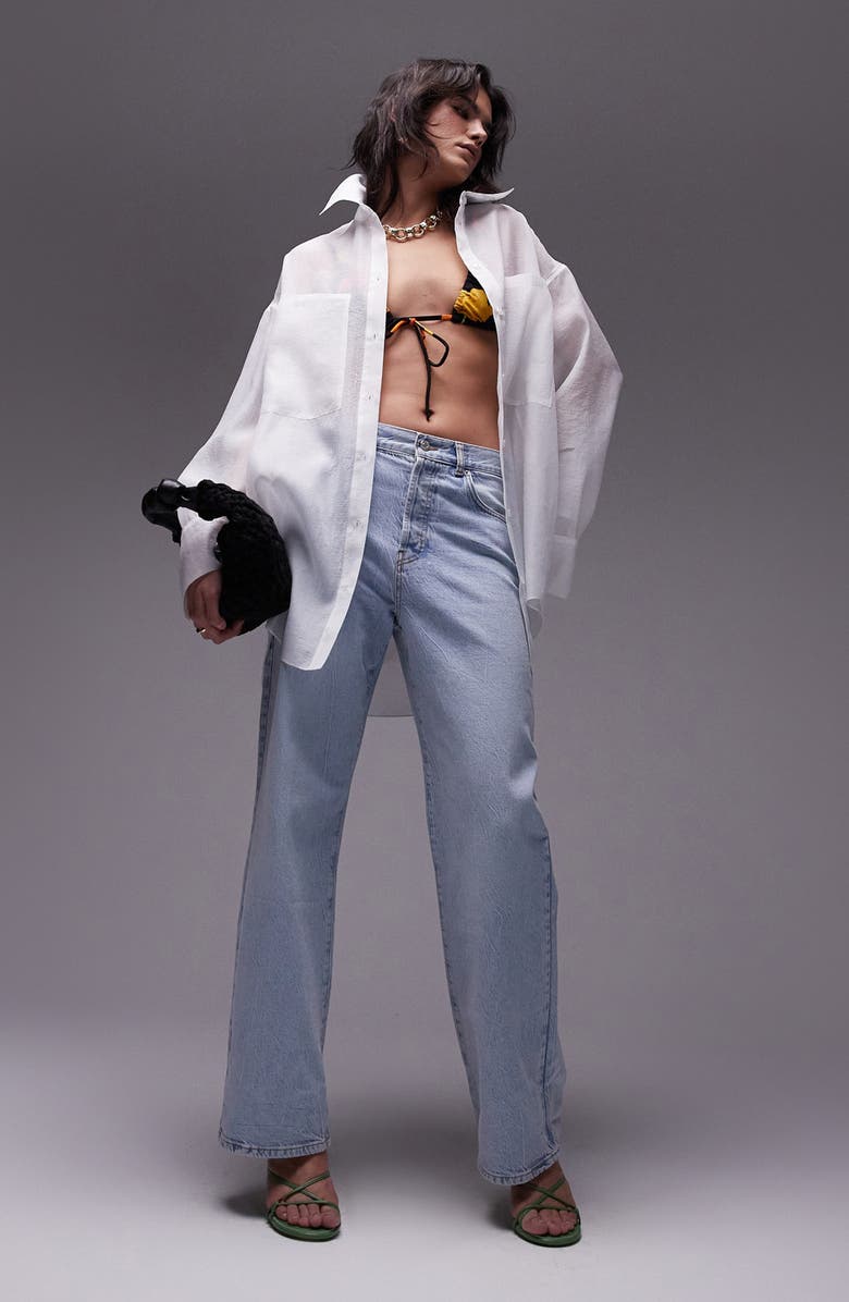 Topshop Oversize Organza Button-Up Shirt, Alternate, color,