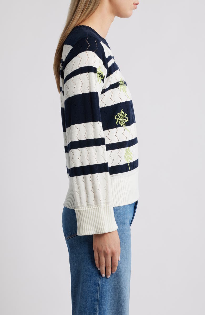 Wit & Wisdom Embroidered Stripe Pointelle Sweater, Alternate, color, Off White/ Navy Multi