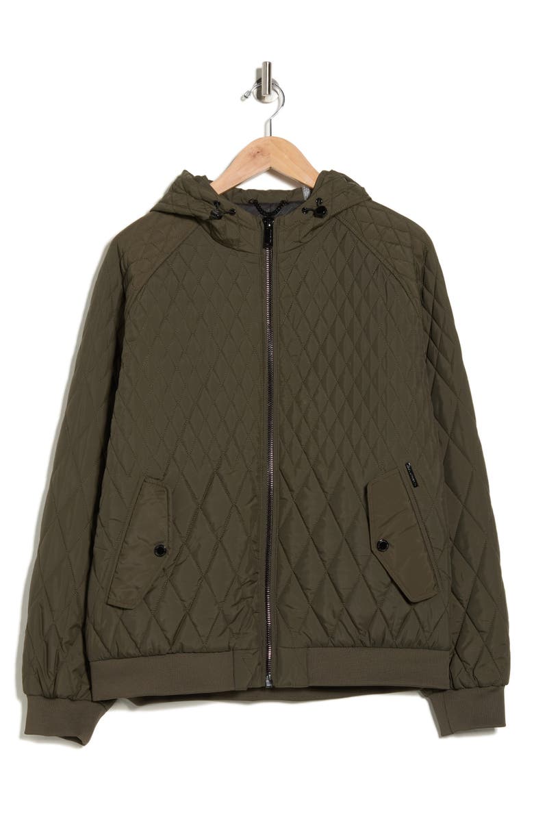 KARL LAGERFELD PARIS Hooded Diamond Quilted Jacket, Alternate, color, Olive