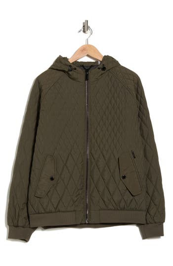 Karl Lagerfeld Paris Hooded Diamond Quilted Jacket In Green