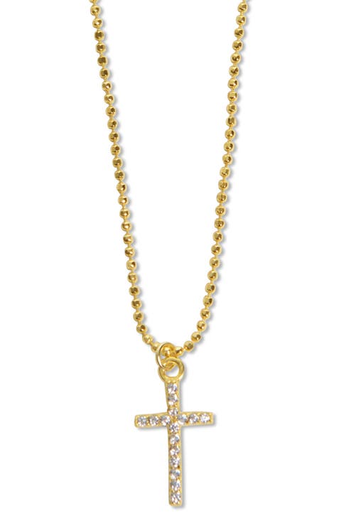 Cubic Zirconia Cross Pendant Ball Chain Necklace