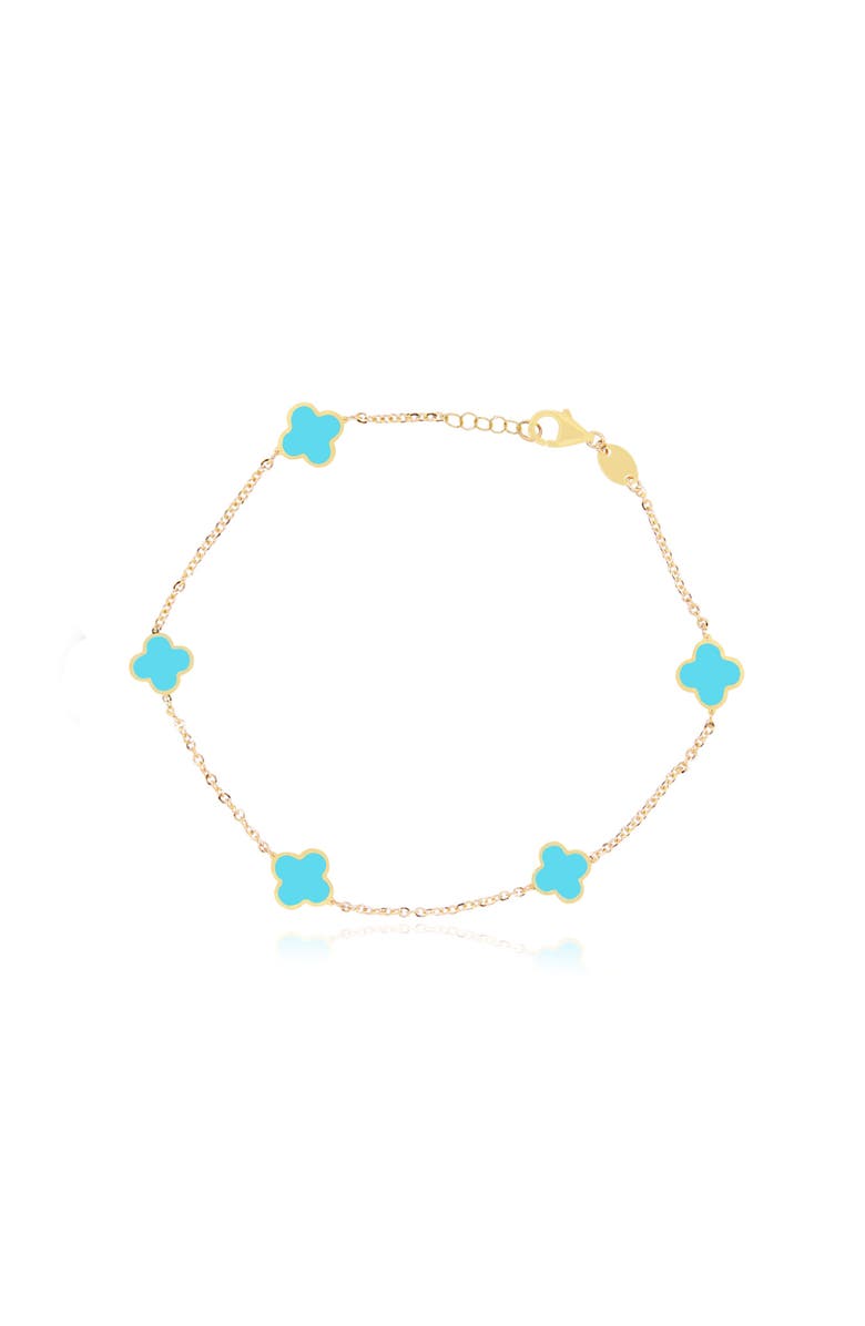 The Lovery Fine Jewelry Mini Turquoise Clover Bracelet, Main, color, Turquoise