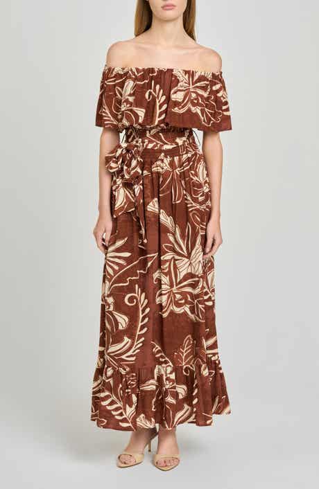 Indie Floral Print Off the Shoulder Maxi Dress