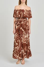 WAYF Indie Floral Print Off the Shoulder Maxi Dress