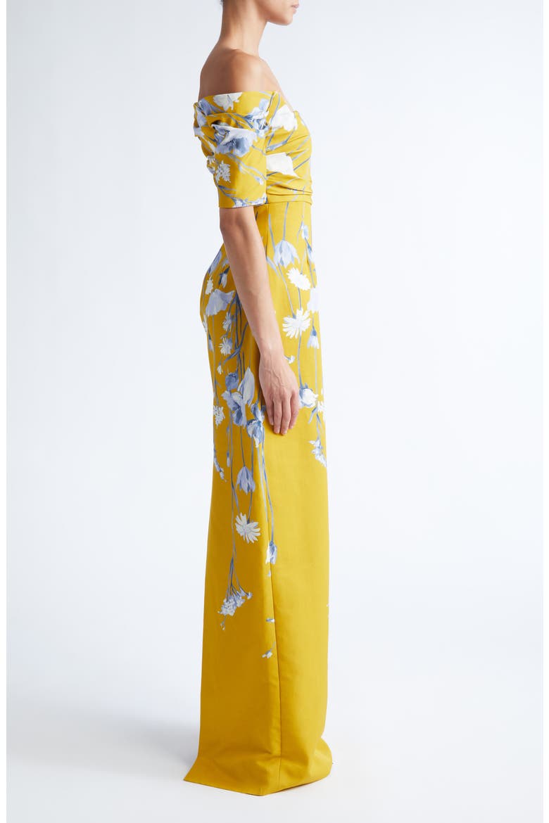 Floral Faille Off the Shoulder Gown, Alternate, color, OCHRE MULTI
