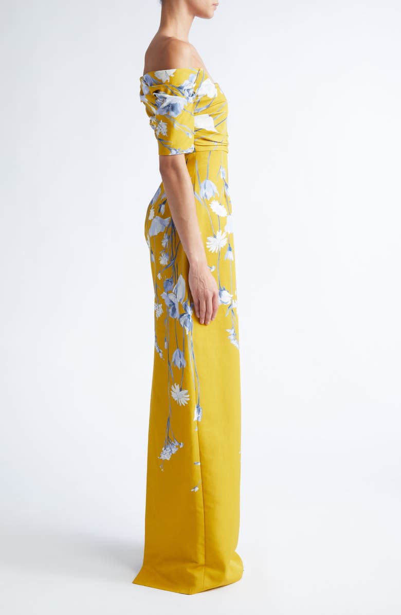 Lela Rose Floral Faille Off the Shoulder Gown, Alternate, color, Ochre Multi