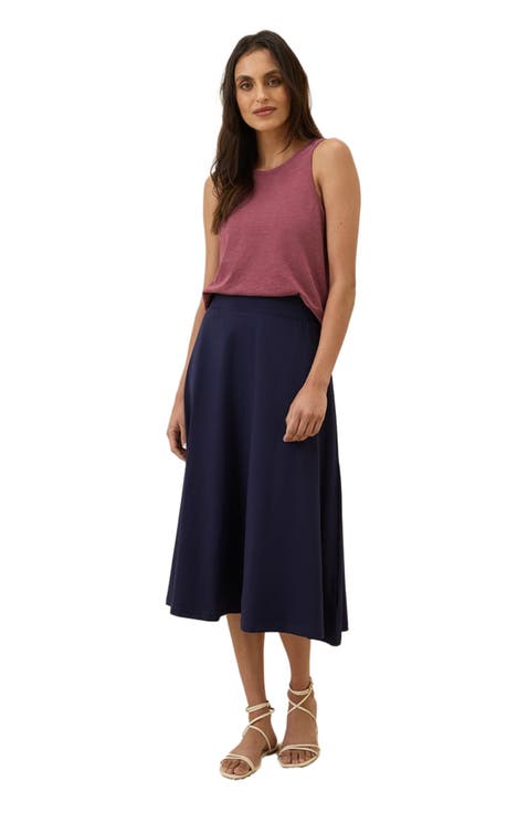 Organic Cotton Fit & Flare Midi Skirt