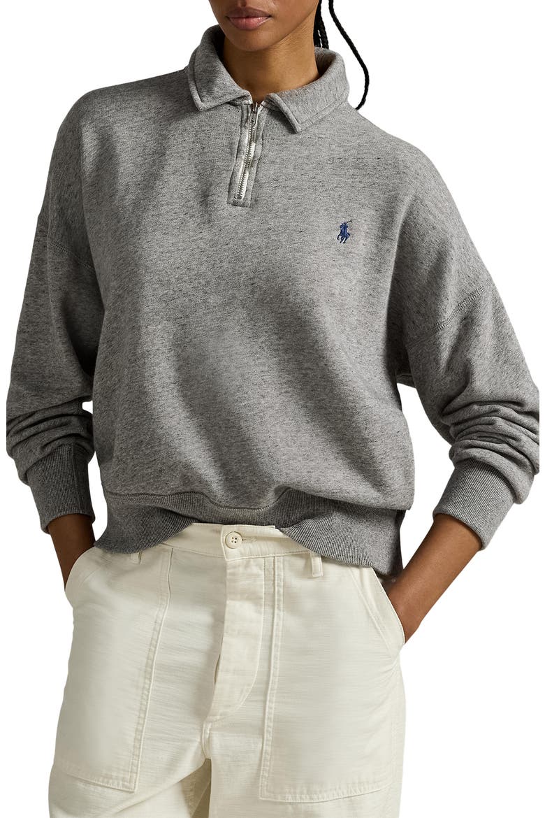 French Terry Quarter Zip Sweatshirt, Main, color, DARK VINTAGE HEATHER