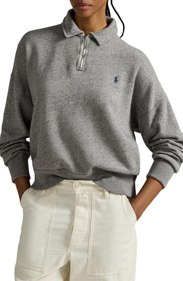 Polo Ralph Lauren French Terry Quarter Zip Sweatshirt, Main, color, Dark Vintage Heather