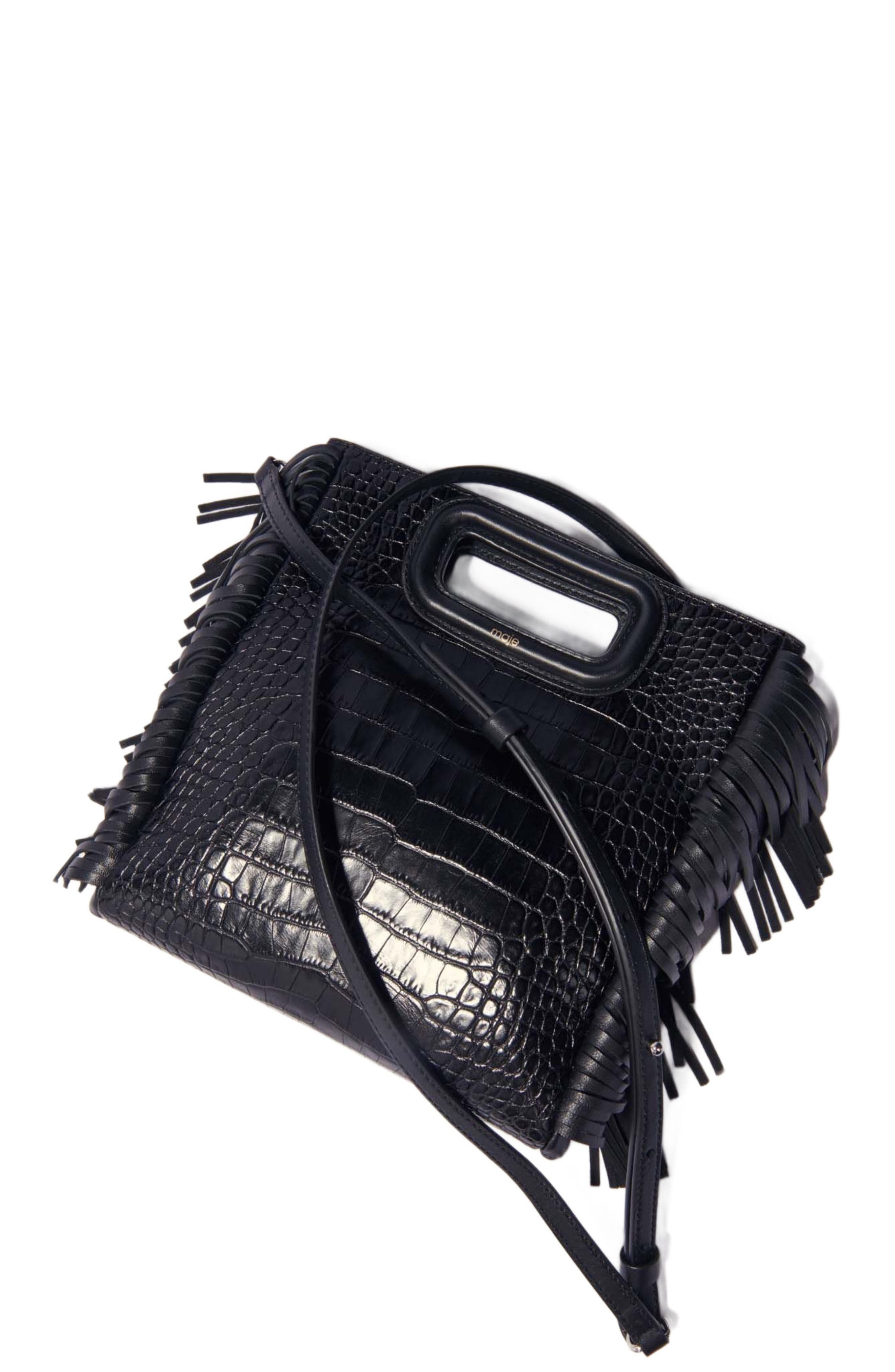 Crocodile-effect leather M bag, Alternate, color, Black
