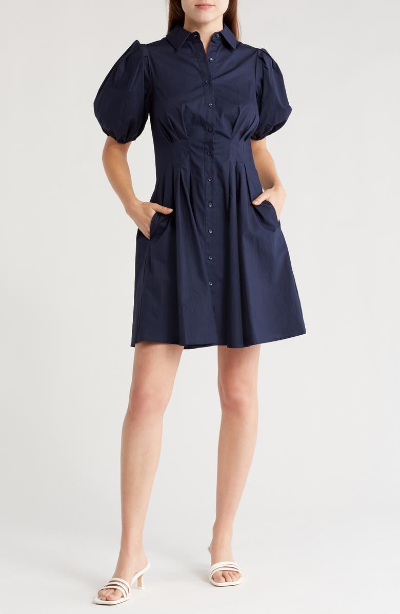 Eliza J Puff Sleeve Cotton Shirtdress, Main, color, 
