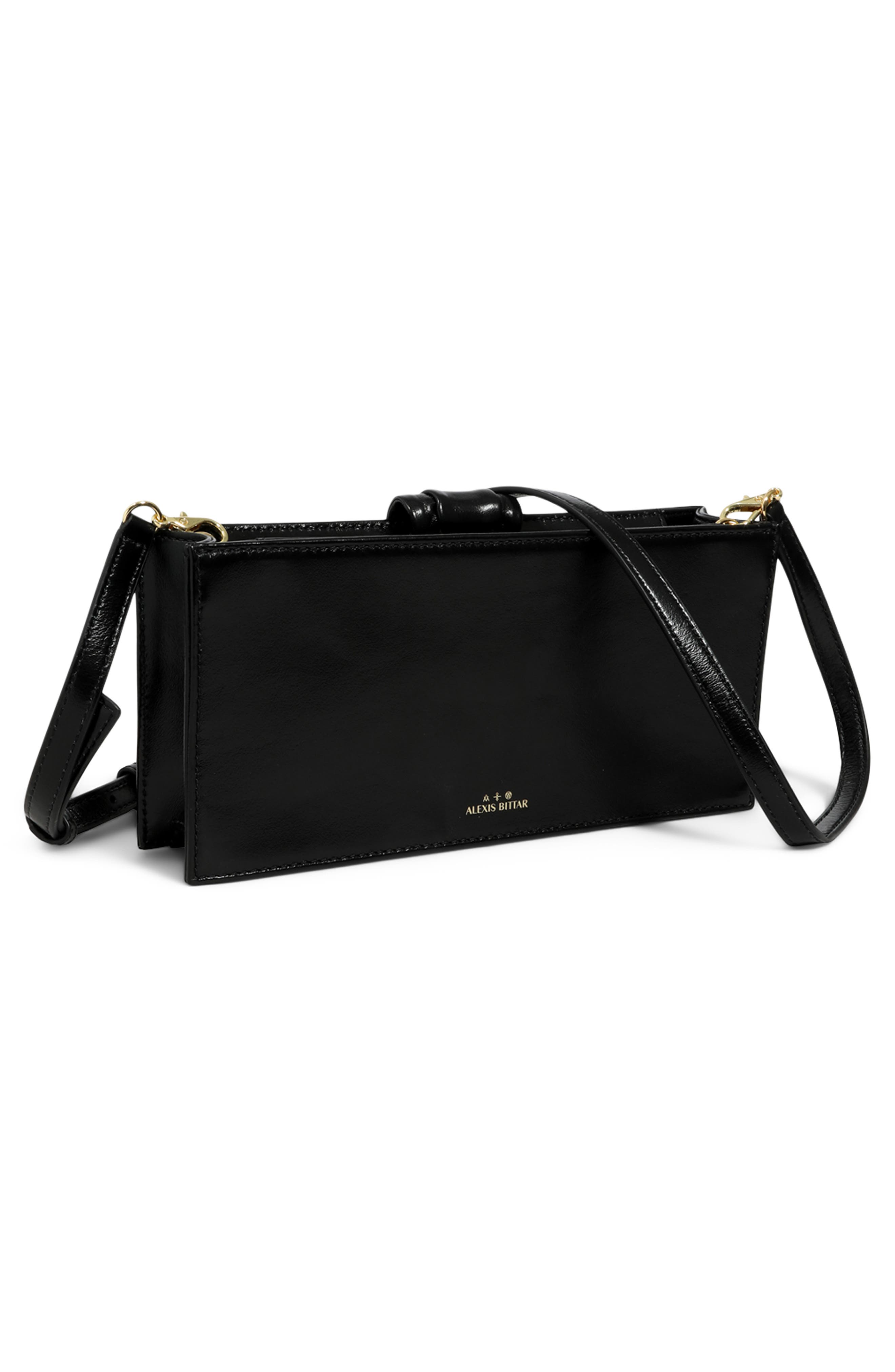 Buckle Leather Clutch, Alternate, color, BLACK