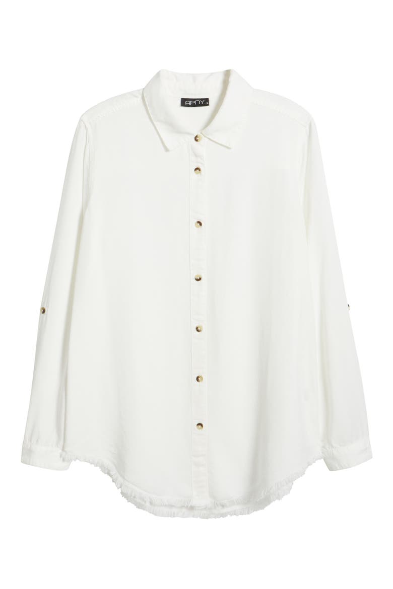 Frayed Hem Button-Up Shirt, Alternate, color, WHITE