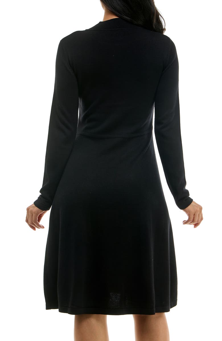 Nina Leonard Pleated Long Sleeve Sweater Dress, Alternate, color, Black/Tan