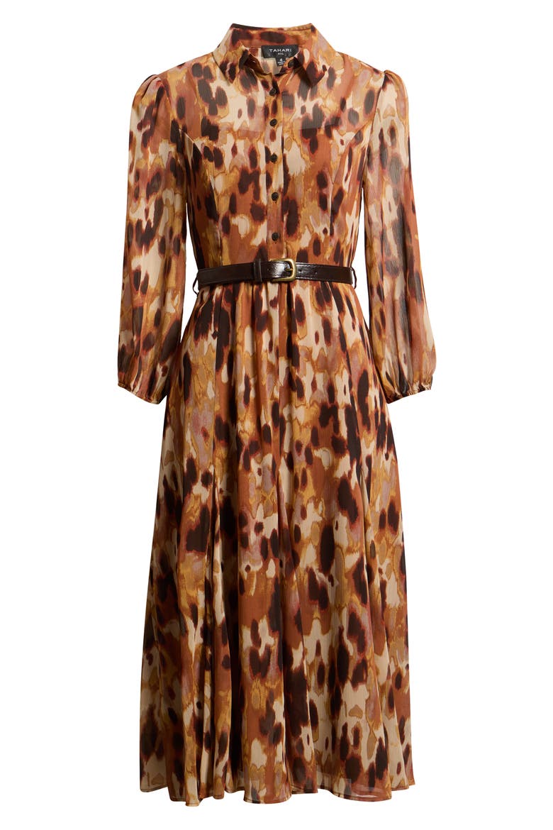 Print Belted Long Sleeve Maxi Shirtdress, Alternate, color, LUGGAGE ANIMAL