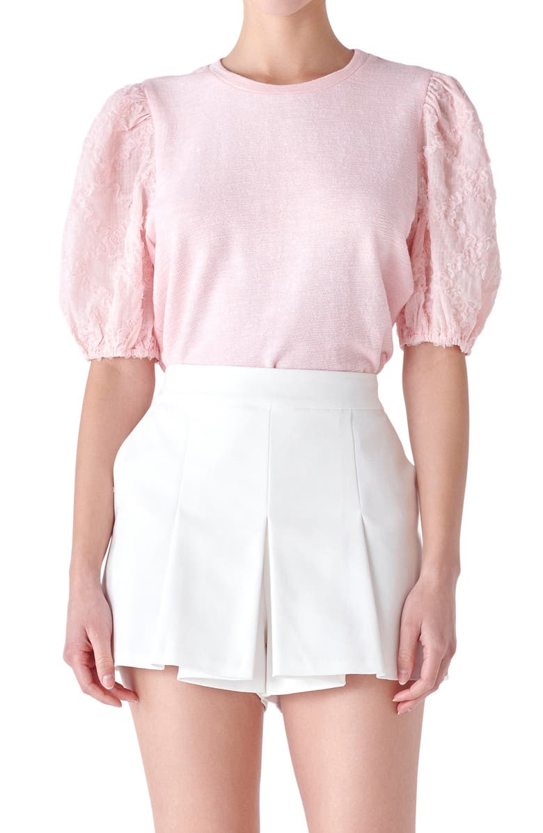 English Factory Mixed Media Puff Sleeve Top, Alternate, color, Pink