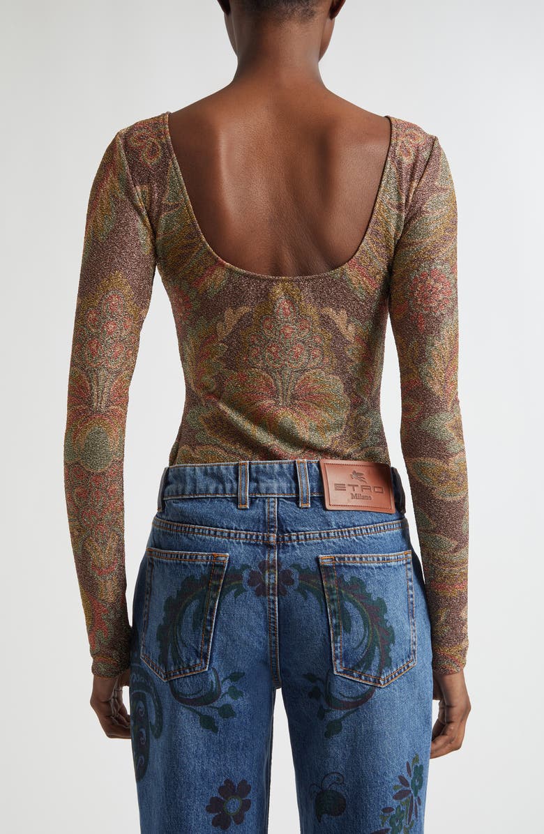 Etro Paisley Metallic Long Sleeve Top, Alternate, color, Print On Black Base
