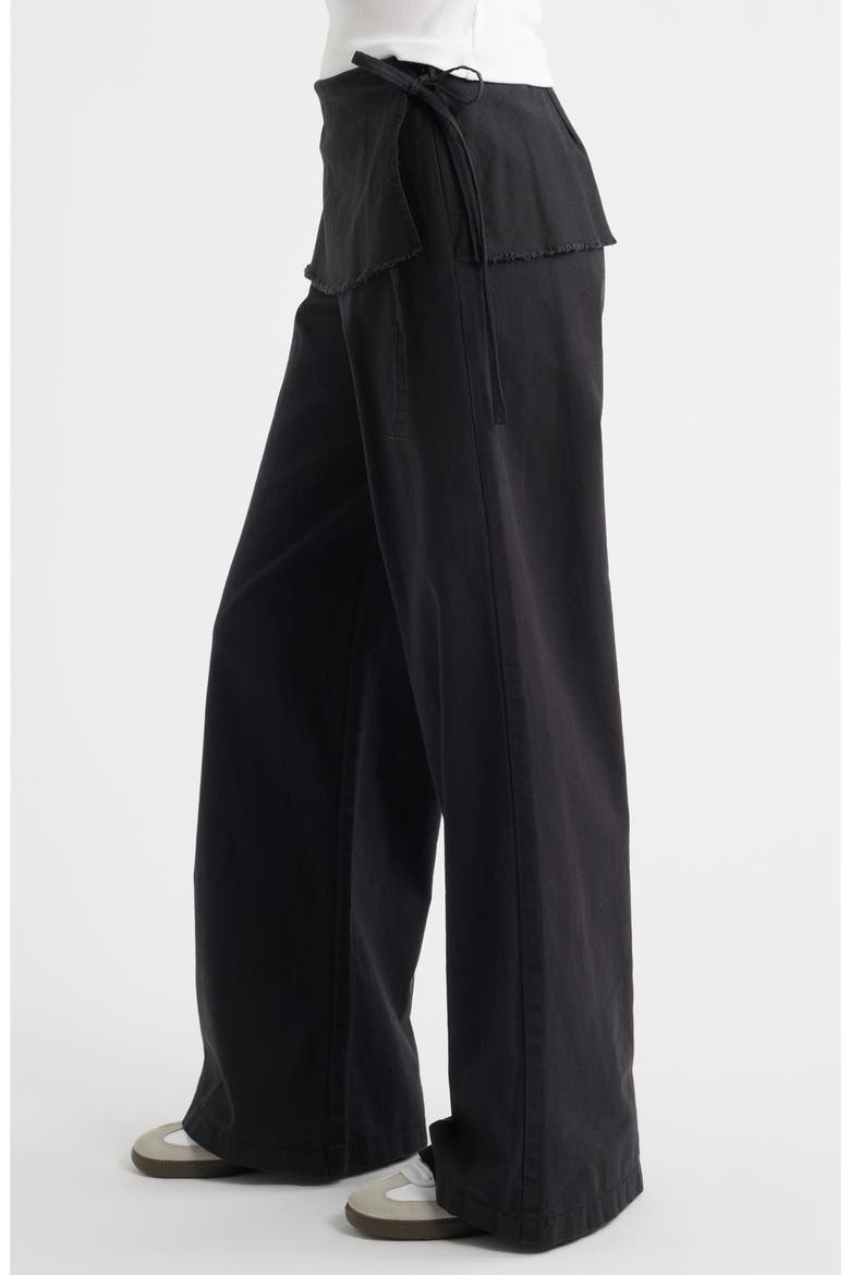 Skirted Cotton & Linen Flare Leg Pants, Alternate, color, BLACK