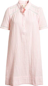 Caslon® Ruffle Embroidered Inset Cotton Shift Dress