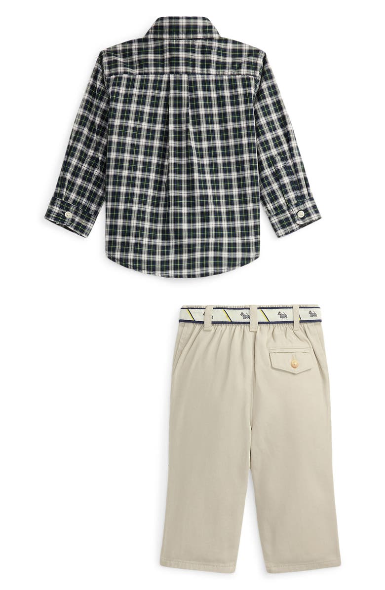 Ralph Lauren Plaid Cotton Button-Down Shirt & Belted Chinos Set, Alternate, color, Antique Cream/ Navy/ Green