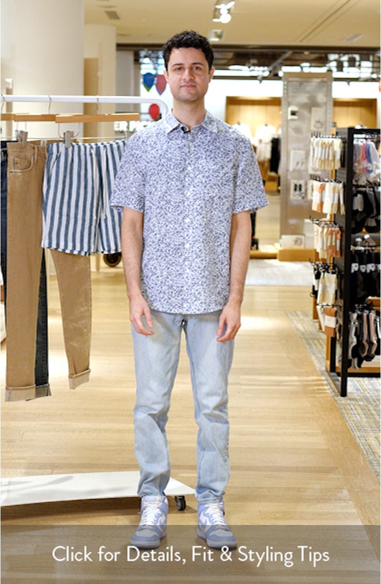 Abstract Print Short Sleeve Linen Button-Up Shirt, sales video thumbnail