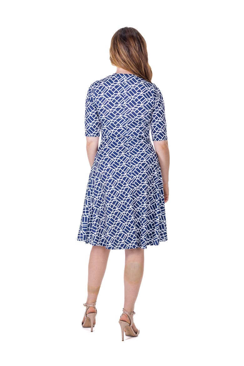 Geometric Print Knee Length Elbow Sleeve Dress, Alternate, color, Navy Multi