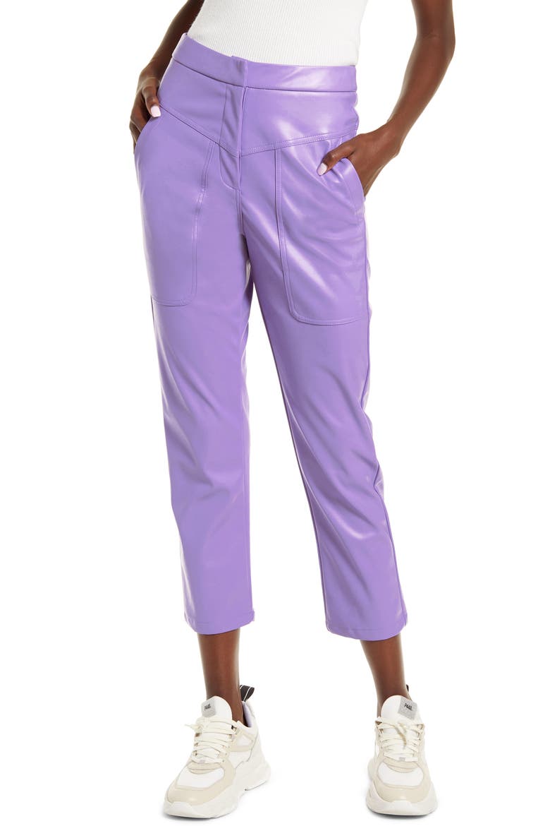 Tapered Faux Leather Trousers, Main, color, PURPLE