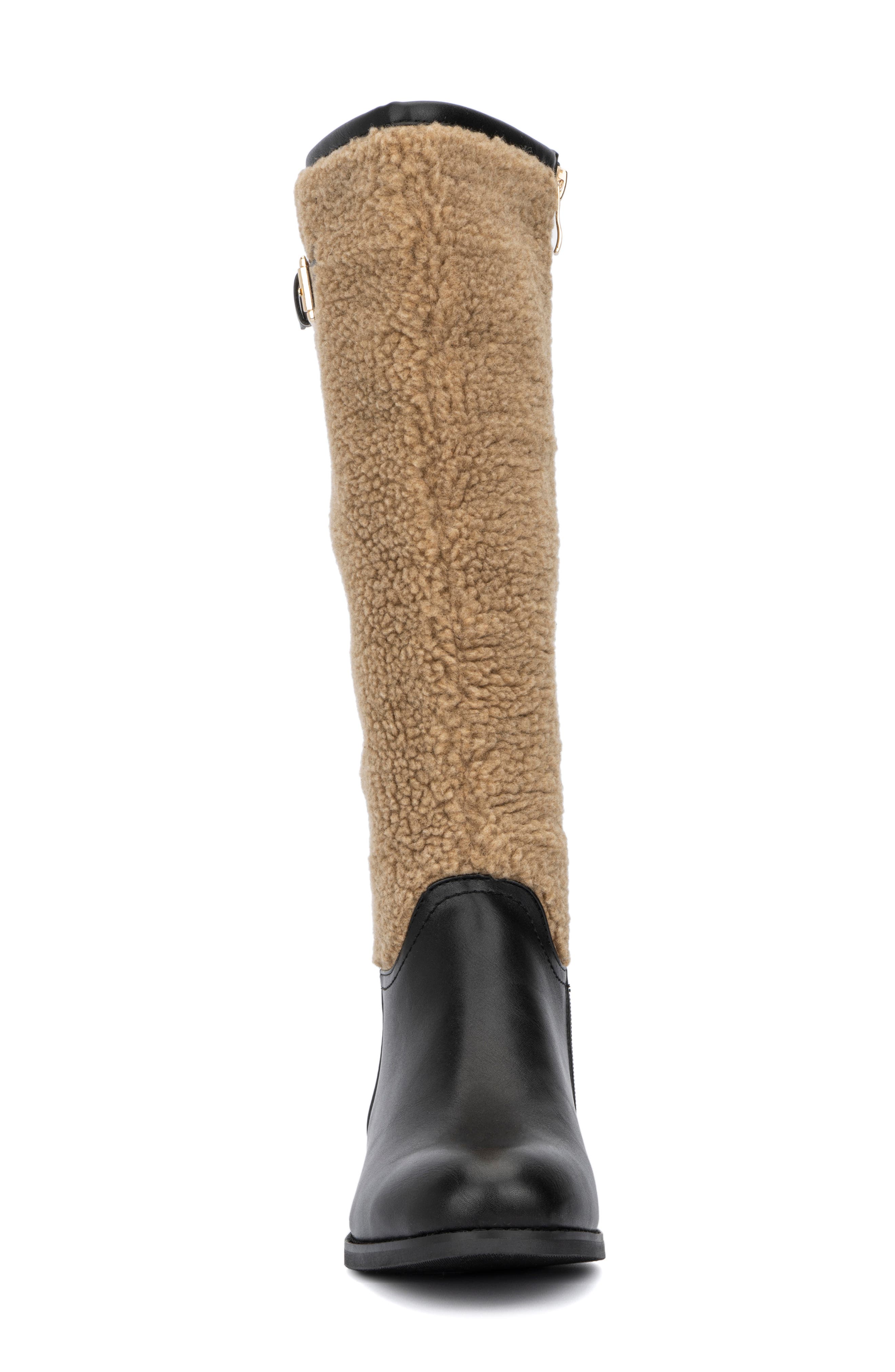 TORGEIS Misty Faux Fur Trimmed Tall Boot, Alternate, color, Black