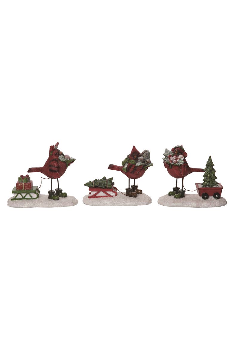 Transpac Resin Cardinal Carting Tree Set of 3 Christmas Decorations, Main, color, Multi