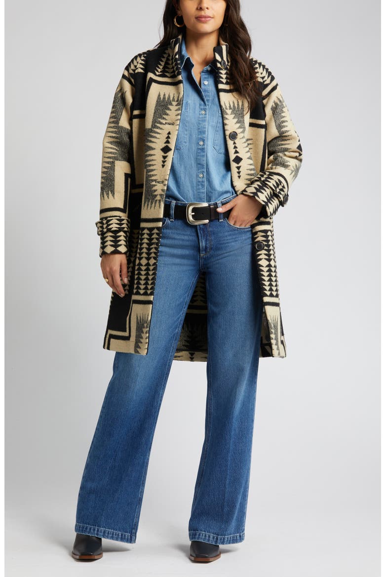 Timberline Jacquard Virgin Wool Blend Coat, Alternate, color, BLACK/ TAN HARDING