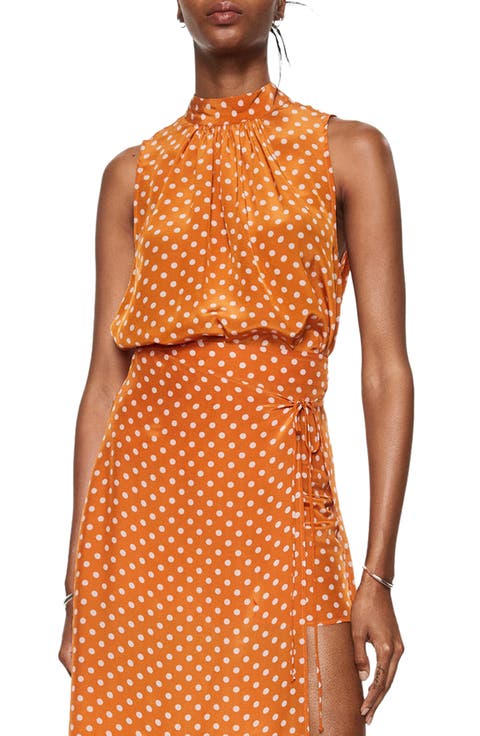 Polka Dot Satin Sleeveless Blouse