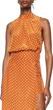 MANGO Polka Dot Satin Sleeveless Blouse