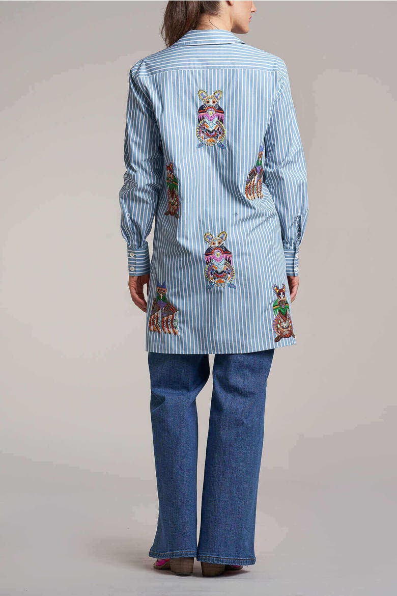 Striped Long Shirt With Silk Back, Alternate, color, Steel
