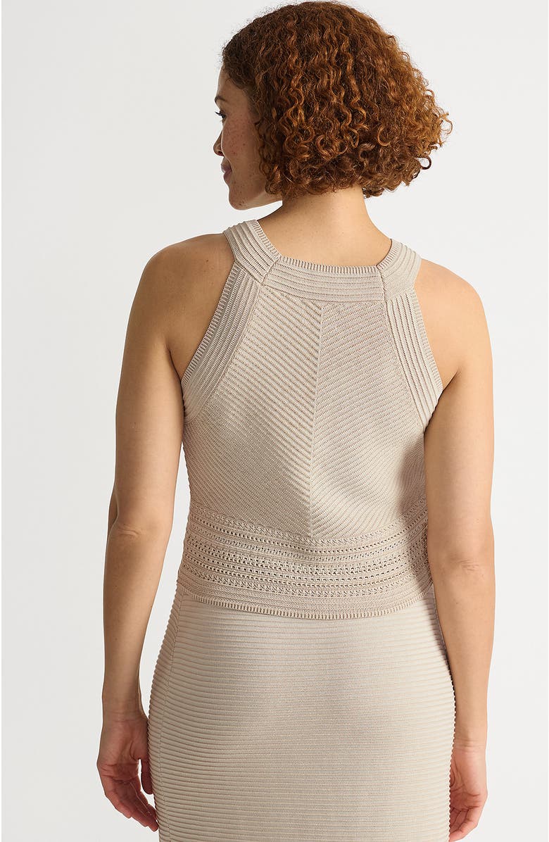 Lands' End Gassed Cotton Pointelle Halter Top Sweater Set Top, Alternate, color, Blush Whisper