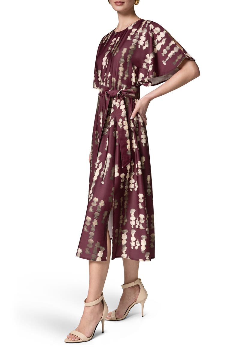 Print Stretch Satin Midi Dress, Alternate, color, BLACK/ CHERRY