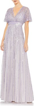 Mac Duggal Sequined Butterfly Sleeve A Line Gown