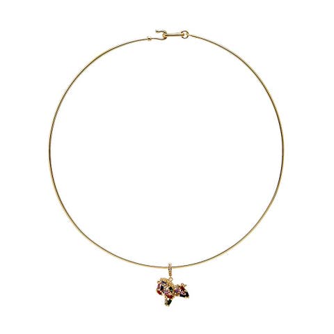 Multicolor CZ Horse Charm Thin Wire Choker Necklace