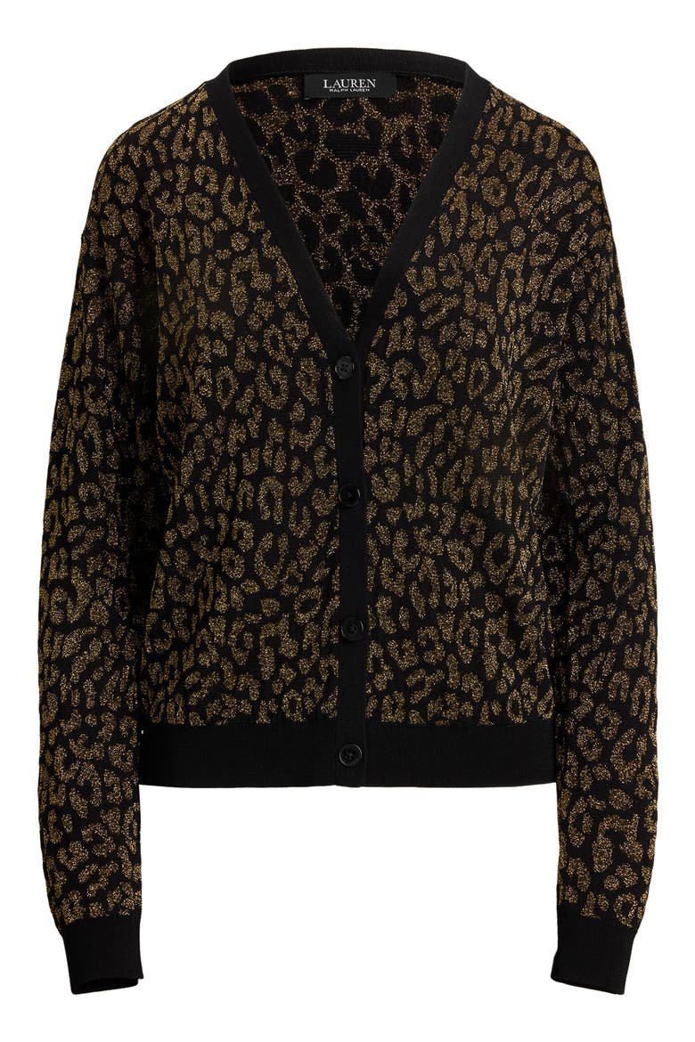 Metallic Double Knit Cardigan, Alternate, color, BLACK/ RELIC GOLD METALLIC