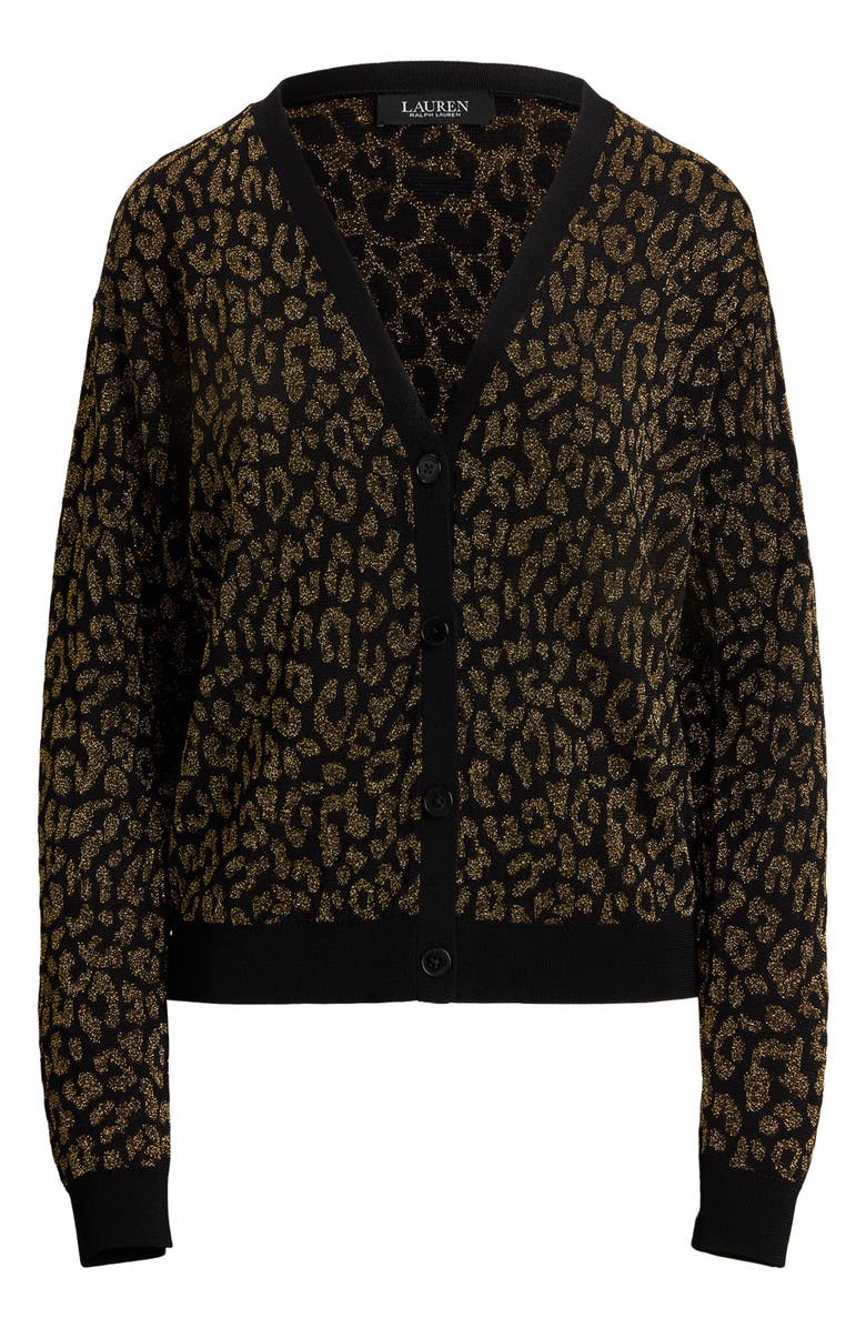 Lauren Ralph Lauren Metallic Double Knit Cardigan, Alternate, color, Black/ Relic Gold Metallic