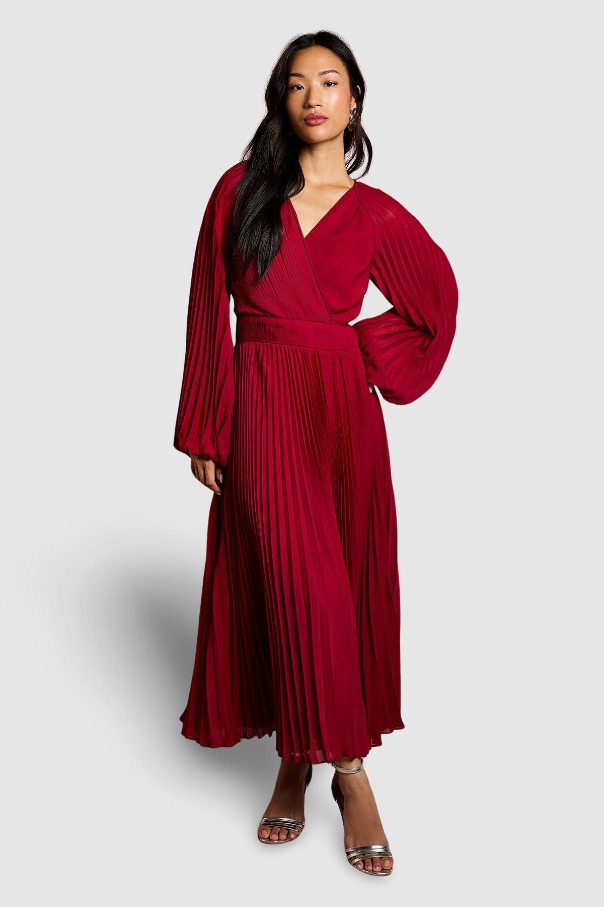 Long Sleeve Chiffon Wrap Midi Dress - image 3