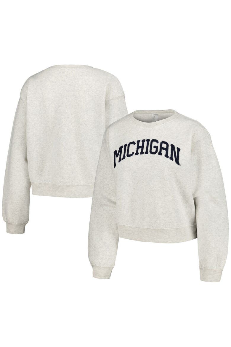 Women's ZooZatz Oatmeal Michigan Wolverines Core Chenille Cropped Pullover Sweatshirt, Main, color, Oatmeal