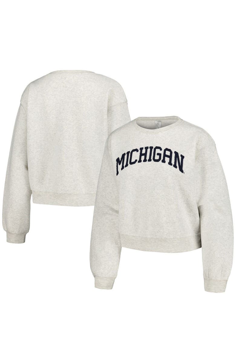 ZOOZATZ Women's ZooZatz Oatmeal Michigan Wolverines Core Chenille Cropped Pullover Sweatshirt, Main, color, Oatmeal
