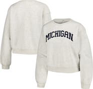 ZOOZATZ Women's ZooZatz Oatmeal Michigan Wolverines Core Chenille Cropped Pullover Sweatshirt